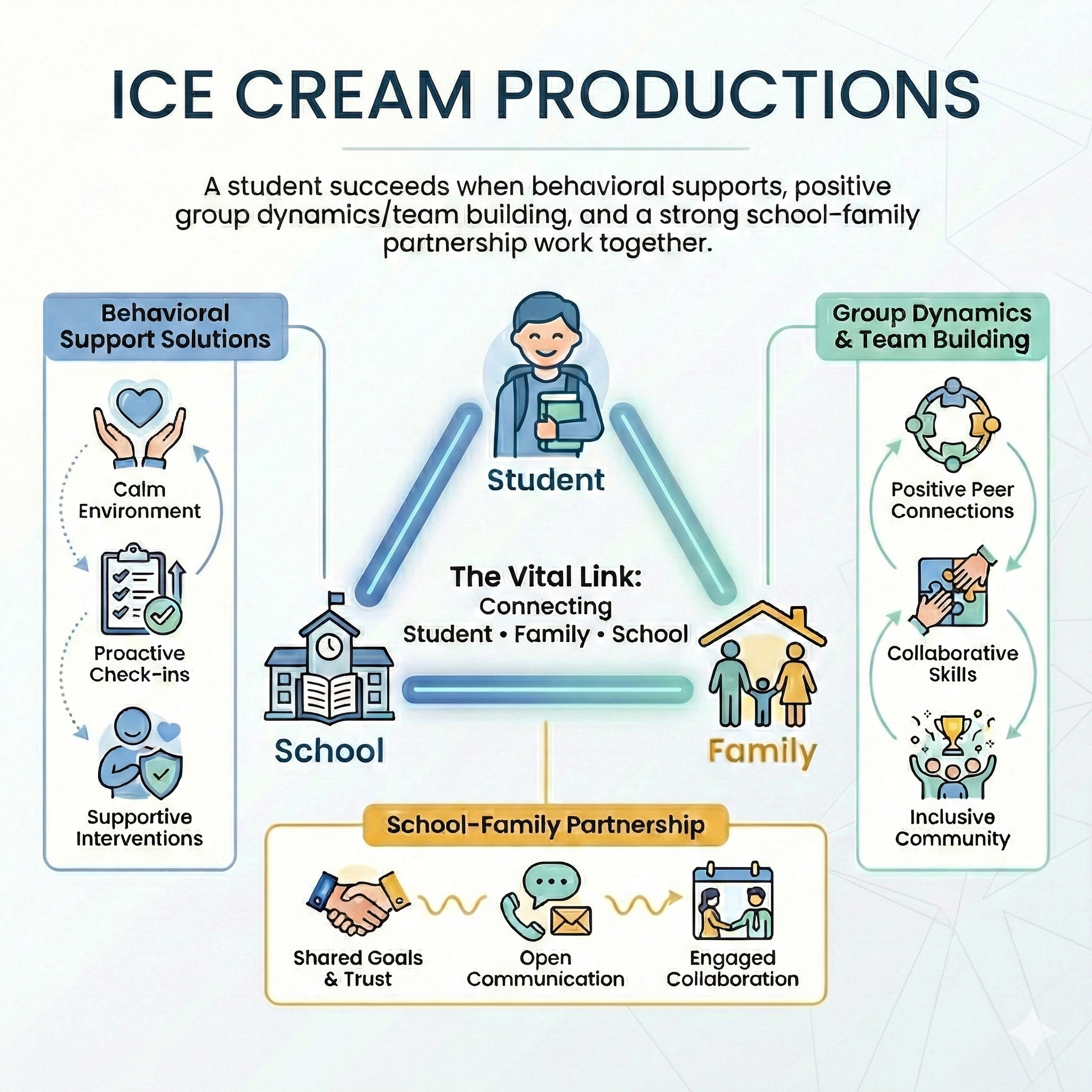 Ice Cream Productions - The vital link connecting Student, Family, and School through behavioral support, group dynamics, and school-family partnership